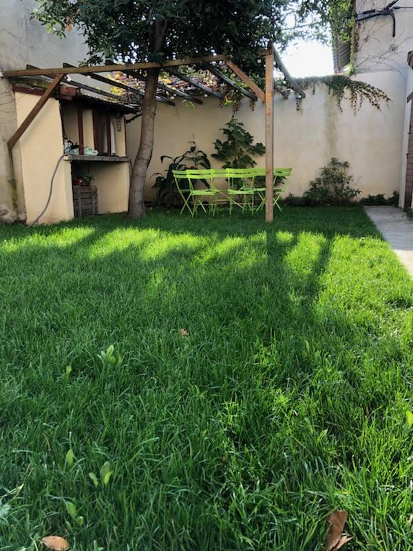 Petit jardin avec mise en place d'une pelouse en rouleau sur Avignon