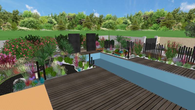 Plan d'aménagement de jardin avec la modélisation 3D